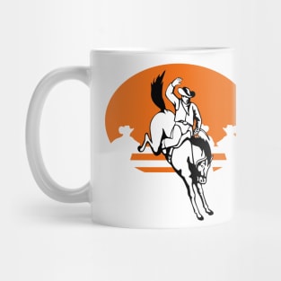 Cowboy Riding Bucking Bronco Retro Mug